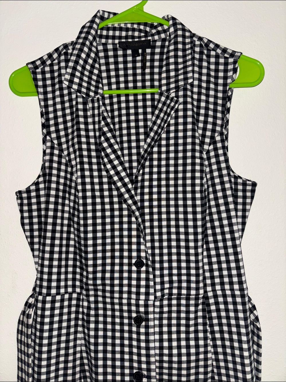 Donna Karan Black and White Gingham Midi Shirt Dress - Picture 2 of 5